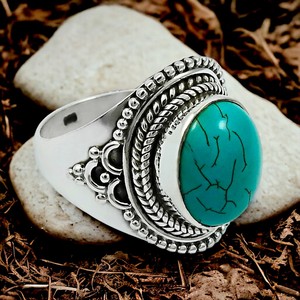 Joyas de piedra natal de Diciembre Plata de Ley 925 Piedra preciosa turquesa natural Forma ovalada Anillo hippie Precio directo de fábrica Proveedores - Product Image 2