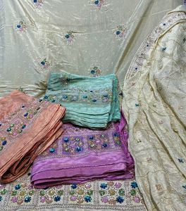 Designer moderne non cousu brodé à la main belles femmes chères Indian Fashion-Forward Style traditionnel Protection solaire - Product Image 1