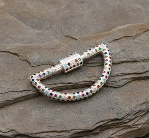 Mosqueton en forme de D plaqué or, argent sterling, multicolores, CZ, sans nickel, sans plomb - Product Image 4