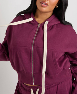 Haut court décontracté d'hiver pour femme, style streetwear, personnalisable avec cordon de serrage, en polyester/coton, à capuche, imprimé délavé à l'acide - Product Image 6