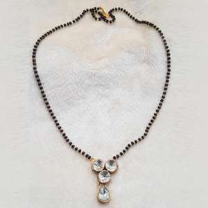 Kriaa <b>White</b> Glass Stone Mangalsutra Gold-Plated Fine Beaded <b>Bracelet</b> Model 1503004 - Product Image 1