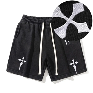 2024 ropa de calle informal para hombre, pantalones cortos lavados con ácido para correr, logotipo personalizado bordado, algodón de rizo francés transpirable e impermeable - Product Image 5