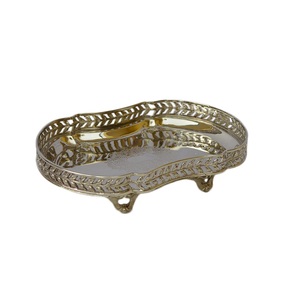 Rounded Plated Finishing Stylish <b>Jewelry</b> Display Trinket <b>Tray</b> With Glass Mirror <b>Tray</b> for Home Decorative Design Makeup <b>Tray</b> - Product Image 6