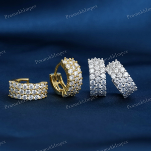 Luxury Hip Hop Fully Iced Out Three Row Moissanite <b>Stud</b> <b>Earrings</b> Cut Diamonds Quality Jewellery Gold Plated Gift Occasions - Product Image 3