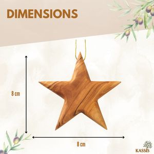 Adorno Navideño de Madera de Olivo Hecho a Mano, Estrella de 8 cm, Decoración para Árbol de Navidad, Venta al por Mayor desde Belén - Product Image 3