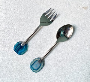 Personalized Stainless Steel Gold Plated <b>Salad</b> <b>Server</b> With Terrazzo Handle Cutlery Spoon & Fork <b>Salad</b> Serving Tableware Cutlery - Product Image 4