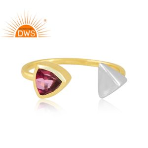 Latest Design 18K Gold Plated Natural Pink Topaz Gemstone <b>Adjustable</b> <b>Ring</b> Demi Fine Jewelry For Women Gift For Her - Product Image 3