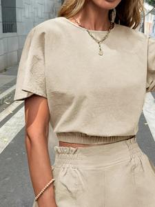 Summer 2025 Premium Breathable <b>Shorts</b> <b>Shirt</b> 100% Cotton New 2 Piece <b>Set</b> <b>Women</b> Customize Design Logo <b>Women's</b> <b>Sets</b> - Product Image 3