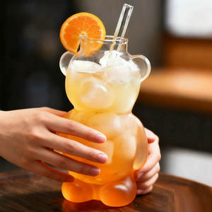 مخصص من المصنع ، سعر البورسليكات الإبداعي الشفاف على شكل دب ، أكواب القهوة ، كوب زجاجي لطيف مع القش - Product Image 1