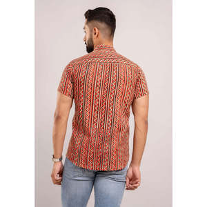 Men's Red Ethnic Print Cotton Casual Short Sleeve <b>Shirt</b> (SHKN1067) - Product Image 2