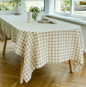 Linge de table vichy classique <span class=keywords><strong>Beige</strong></span> grille blanche à carreaux fait à la main <span class=keywords><strong>nappe</strong></span> de dîner de ferme en <span class=keywords><strong>lin</strong></span> lavé - Product Image 1