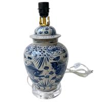 Lampe de table en céramique bleue et blanche chinoise artisanale DS-RZTL06-A avec motif de poissons aquatiques