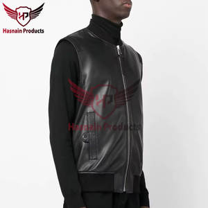 Chaleco informal de cuero Bomber para hombre, chaleco cálido y transpirable de primera calidad para invierno, ropa exterior negra con estilo - Product Image 2