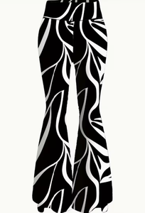 Hardhoodi Interination Women High Waist Print <b>Leggings</b> <b>Flare</b> Pants Elastic Waist Full Length Yoga Workout Trousers Pockets Four - Product Image 4