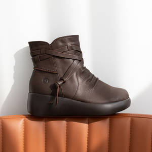 [JSHOE] Bottines plates en cuir d'agneau véritable faites à la main pour femmes, doublées de polaire, talon compensé de 5 cm, chaussures d'hiver confortables - Product Image 6