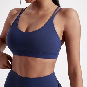 Soutien-gorge de sport réversible à soutien élevé pour femmes sans couture séchage rapide rayures croisées vêtements de Fitness de gymnastique respirant impression personnalisée avant - Product Image 4