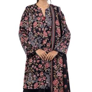 Costume trois pièces Shalwar Kameez pour femmes, imprimé à la main, vêtements ethniques de créateur pour femmes, style fait main, robe avec dupatta en voile et pantalon - Product Image 3