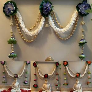 Guirnaldas de Loto y Jazmín de Espuma Ecológicas Hechas a Mano con Cuentas Doradas |   Decoración Festiva para Bodas Indias y Salas de Pooja - Product Image 2