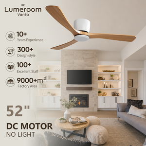 Ventilateur de plafond en bois à profil bas de 52 pouces, sans lumière, avec télécommande, pales en bois massif, pour salon et chambre à coucher, en stock aux États-Unis - Product Image 1