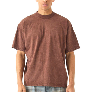 Camiseta de algodón de peso pesado Vintage de gran tamaño para hombre, patrón sólido de lavado ácido personalizado de alta calidad, directo del fabricante - Product Image 1