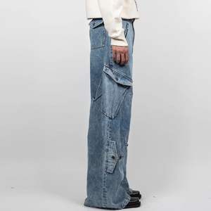 กางเกงคาร์โก้เอวสูงสำหรับผู้ชายแบบทึบปรับแต่งได้พิมพ์ลายด้านหน้าแบบเปิดประทุนสไตล์หลวมดีที่สุดในฤดูร้อน - Product Image 4