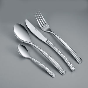 Grueso redondo martillado en relieve diseño mango cubiertos de acero inoxidable plateado clásico restaurante Hotel cubiertos - Product Image 2