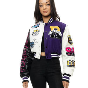 Femmes décontracté Letterman cuir recadrée Varsity veste personnalisé polaire manteau d'hiver nouveau Style vêtements pour le printemps - Product Image 4