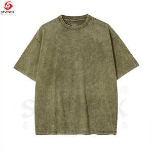 Camiseta personalizada de lavado ácido de peso pesado, camisetas de gran tamaño Vintage de algodón liso para hombre, camisetas con hombros caídos Unisex - Product Image 3