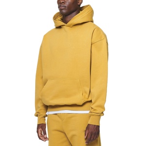 Custom Logo Label 500gsm Heavyweight Pullover Hoodies 100% Cotton Dropped Shoulders <b>yellow</b> color Oversized Men's Boxy Hoodies - Product Image 4