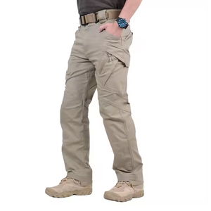 Pantalon cargo décontracté pour homme, tissu Oxford, doublure en polaire, design droit, multi-poches, taille mi-élastique, brodé - Product Image 2