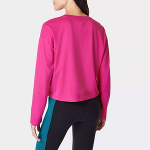 Couleur unie coton fait col rond décontracté femmes manches longues T-shirts haute qualité été haute rue dernier Style T-shirts - Product Image 3