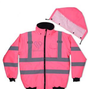 Blouson de sécurité d'hiver réfléchissant haute visibilité vêtements de travail personnalisé Blouson aviateur à capuche pour femmes Veste de sécurité matelassée haute visibilité - Product Image 3