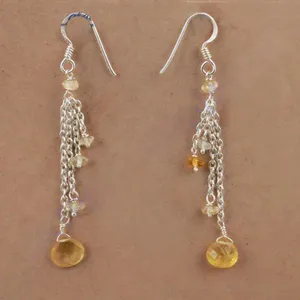 Boucles d'oreilles pendantes bohèmes vintage à pampilles Art Palace en argent 925 avec pierre d'ambre, bijoux pour femme à porter au quotidien - Product Image 2