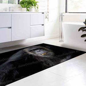 Alfombra de Lana con Estampado de Chimpancé, Ecológica, con Respaldo de Látex, Gruesa, Alfombra Negra Estampada, Decoración Rústica - Product Image 4