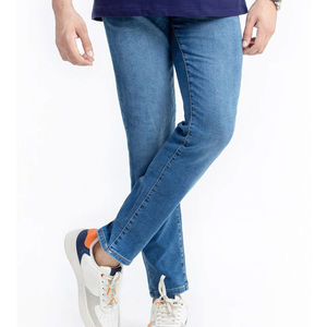 Trendy Pants Men <b>Jean</b> Pants Cotton Breathable Washed Straight Solid Color Denim Pants <b>Elastic</b> Waist Custom <b>Jeans</b> OEM Serviced - Product Image 1