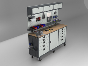 Banc de travail professionnel pour atelier de fabrication avec rangement d'outils, tiroirs et panneau perforé suspendu |   Armoire de garage robuste - Product Image 3