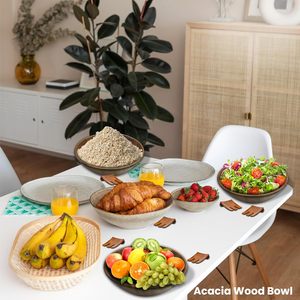 Cuenco de madera de Acacia ecológico, forma única, Color marrón, diseño clásico para mesa de comedor, Plato decorativo - Product Image 5