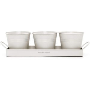 Dernier plateau de jardinière en métal avec 3 pots d'herbes ronds avec plateau pour pot de fleur intérieur et extérieur pour la maison et le jardin - Product Image 2