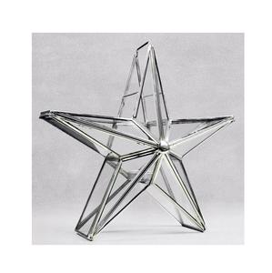 Bougeoir en verre en laiton en forme d'étoile en verre transparent de terrarium pour la décoration Lanterne latérale en métal faite à la main avec finition nickel - Product Image 1