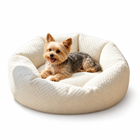 Coussin rond pour chien Yangyangpet en peluche texturée crème avec côtés rembourrés