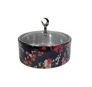 Fashionable Chapati Holder Unique Printed Design Acrylic <b>Lid</b> and Moon Knob Wooden and Metal Hot <b>Pot</b> Casserole for Food Serving - Product Image 1