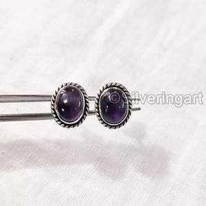 Boucles d'oreilles clous pour femmes, pierre précieuse améthyste naturelle, boucles d'oreilles clous bohèmes de Noël, bijoux faits à la main, boucles d'oreilles clous en argent sterling 925 - Product Image 3