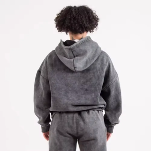 Basics Acid Wash Set Custom Men Drop Shoulder French Terry Hunting Full Face Zip Mask Raw Hem Sudadera con capucha Sudadera de gran tamaño - Product Image 3