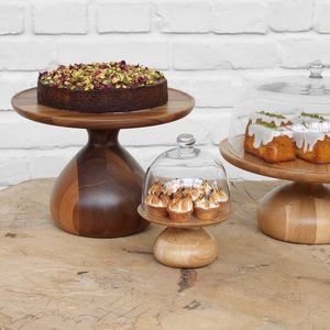 ที่วางเค้กไม้อะคาเซียสูงแบบเท้าสูงถาดไม้ทรงกลมสำหรับเสิร์ฟเค้กและผลไม้งานอีเว้นท์ - Product Image 4