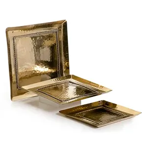 2024 Ramadán Juego de 3 formas redondas Dray Frutas Fechas Uso de servicio Moderno Nuevo plato de aluminio chapado en oro al por mayor - Product Image 6