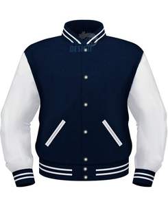 Veste universitaire à col montant pour homme, manches en cuir et corps en laine, blouson bombardier baseball Letterman avec logo sur le devant - Product Image 3