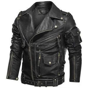 Chaqueta de Motociclista de Cuero para Hombre, Estilo Moderno, Manga Larga, Ropa de Lona con Cremallera, Tinte Liso para Primavera - Product Image 5