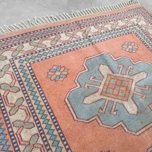 Vintage Turkish Rug 4x7 ft (122x212 cm), <b>Red</b> Floral <b>Wool</b> Rug - Product Image 4