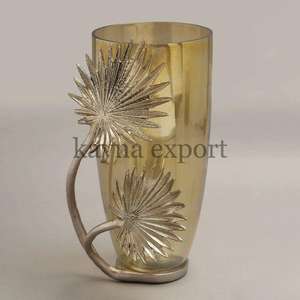 Luxury Handmade Glass Vase With Gold Metal Long Leaf Design For Wedding Tabletop Decor And Flower Arrangement Elegant Metal Vase - Product Image 3