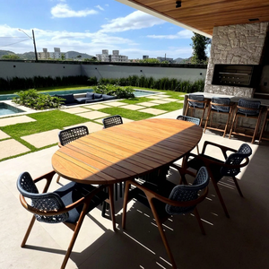 <b>Outdoor</b> Garden <b>Table</b> and Chairs Set Wood Patio Dining Furniture Oval <b>Table</b> Seating for Villa Hotel Courtyard - Product Image 1